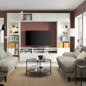 BESTÅ σύνθεση αποθήκευσης TV/γυάλινες πόρτες/συρτάρια με μαλακό κλείσιμο, 300x42x231 cm 494.112.41