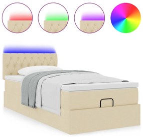 vidaXL Οθωμανικό κρεβάτι με στρώμα &amp; LEDs Cream 100x200 cm Ύφασμα