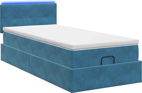 vidaXL Κρεβάτι Ottoman με Στρώμα και LED Σκούρο Μπλε 90 x 200 cm