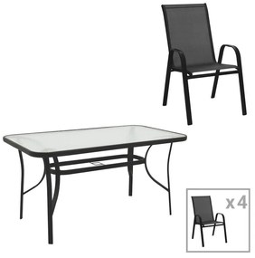 Σετ κήπου - Τραπεζαρία Calan - Ensure 5 τεμ. μέταλλο - γυαλί μαύρο 140x80x70 εκ. 140x80x70 εκ.