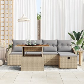 vidaXL Σετ Καναπέ 6 Τεμαχίων Με Μαξιλάρια Μπεζ Ρατάν