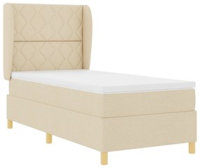 vidaXL Κρεβάτι Box Spring με Στρώμα Κρεμ 90x200 εκ. Υφάσματος