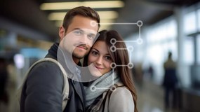 Intra Συλλεκτικό Ξύλινο Παζλ Plywood 4mm - Νεαρό ζευγάρι αγκαλιάζεται σε ένα αεροδρόμιο Σε Ξύλινο Κουτί - Διαστάσεις Puzzle: 10x10 cm – 25 κομμάτια