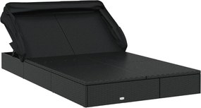 vidaXL Ξαπλώστρα 2 Ατόμων Πτυσ. Οροφή Μαύρη 213x118x97 εκ Συνθ. Ρατάν