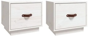 vidaXL Κομοδίνα 2 τεμ. Λευκά 40 x 34 x 35 εκ. από Μασίφ Ξύλο Πεύκου