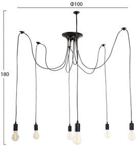 ΦΩΤΙΣΤΙΚΟ ΟΡΟΦΗΣ ΚΡΕΜΑΣΤΟ 6-ΦΩΤΟ  ΜΑΥΡΟ ΜΕΤΑΛΛΙΚΟ-ΜΑΥΡΑ ΚΑΛΩΔΙΑ Φ100x180Υ