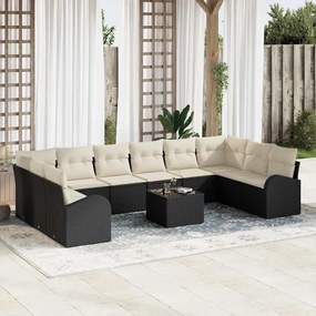 vidaXL Σετ καναπέ κήπου 10 τεμαχίων με καφέ μαξιλάρια σε πολυ-ρατάν.