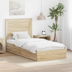 vidaXL Κρεβάτι Αποθήκης Δρύς Sonoma 75 x 190 cm Επεξεργασμένο ξύλο