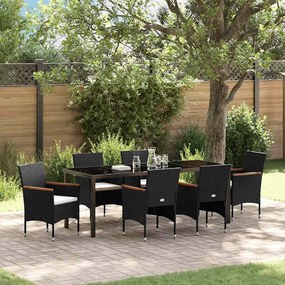 vidaXL Σέτ φαγητού για κήπο με μαξιλάρι 7 pcs Μαύρο Πολυ ράταν
