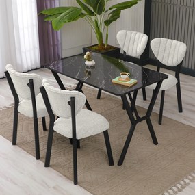 Extendable Dining Table &amp; Chairs Set (5 Pieces) Elma - Cream, Black Cream
Black