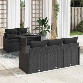 vidaXL Σετ Καναπέ Κήπου με μαξιλάρι 6 pcs Μαύρο Πολυ ράταν