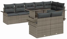 vidaXL Σετ Καναπέ Κήπου με μαξιλάρι 9 pcs Γκρι Πολυ ράταν