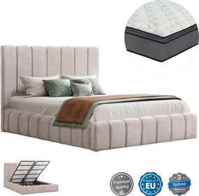 ΚΡΕΒΑΤΙ ΔΙΠΛΟ ΜΕ ΣΤΡΩΜΑ &amp; ΑΠΟΘ.ΧΩΡΟ REMO HM21167 ΜΠΕΖ ΜΠΟΥΚΛΕ--ΓΙΑ 160x200εκ