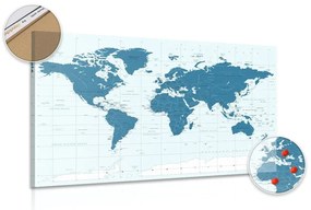 Εικόνα στο φελλό ενός πολιτικού χάρτη του κόσμου σε μπλε - 120x80