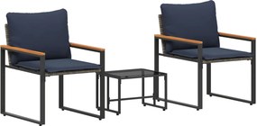 vidaXL Σύνολα επίπλων με μαξιλάρι 3 pcs Γκρι και Navy Blue Ρατάν