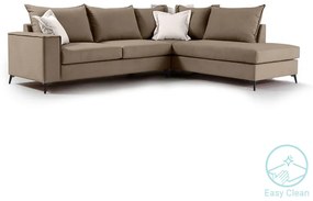 Γωνιακός καναπές αριστερή γωνία Romantic pakoworld ύφασμα mocha-cream 290x235x95εκ - 168-000027