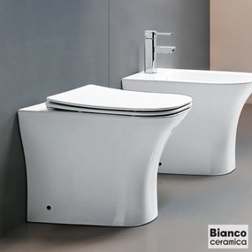 BIANCO CERAMICA DELIA DL13000SC-300 Rimless Λεκάνη πισω/κατωστόμια με κάλυμμα βακελίτη SLIM Soft close White 52εκ