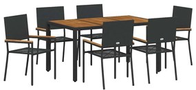 vidaXL Σέτ φαγητού για κήπο 7 pcs Μαύρος, Ξύλο 150 x 90 x 75 cm