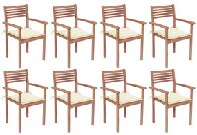 vidaXL Καρέκλες Κήπου Στοιβαζόμενες 8 τεμ. Μασίφ Ξύλο Teak & Μαξιλάρια