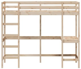 vidaXL Κρεβάτι Υπερυψωμένο 75x190εκ Μασίφ Ξύλο Πεύκου με Γραφείο