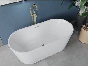 Mexen Luna μπανιέρα ελεύθερη τοποθέτηση 140 x 75 cm, λευκή, υπερχείλιση χρυσή