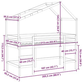 Υπερυψ. Κρεβάτι 90x200 εκ. Μασίφ Πεύκο με Σκάλα / Οροφή - Καφέ