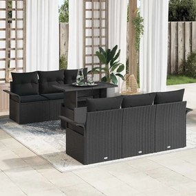 vidaXL Σετ Καναπέ Κήπου με μαξιλάρι 7 pcs Μαύρο Πολυ ράταν