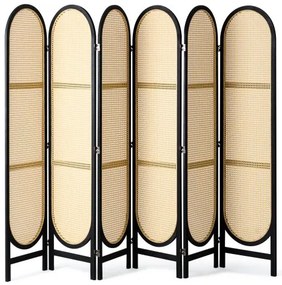 VEVOR 6 Panel Room Divider Hand-Woven Rattan Folding Privacy Screens Brown