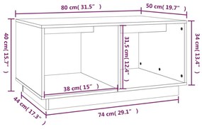 Τραπεζάκι Σαλονιού Γκρι 80 x 50 x 40 εκ. από Μασίφ Ξύλο Πεύκου - Γκρι