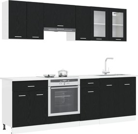 vidaXL Μονάδα κουζίνας Lyon 8 pcs Μαύρη Δρυς Επεξεργασμένο Ξύλο