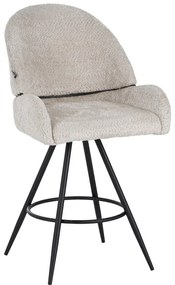 Σκαμπό μπαρ περιστρεφόμενο Morea pakoworld μπουκλέ ύφασμα σε μπεζ απόχρωση με μαύρα μεταλλικά πόδια