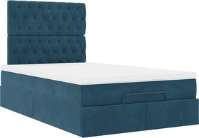 vidaXL Οθωμανικό κρεβάτι με στρώματα &amp; LEDs Σκούρο μπλε Βελούδο