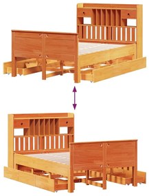 Κρεβάτι Βιβλιοθήκη Χωρίς Στρώμα 120x200 εκ Μασίφ Ξύλο Πεύκου - Καφέ