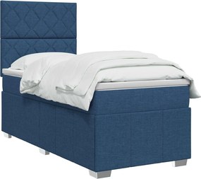 vidaXL Κρεβάτι box spring με στρώμα Μπλε 90 x 200 cm Ύφασμα