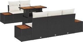 vidaXL Σέτ φαγητού για κήπο με μαξιλάρι 6 pcs Μαύρο και Μπεζ