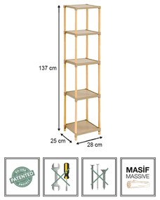 Ραφιέρα δαπέδου πλαστική - ξύλινη χρώμα φυσικό - μπεζ 28x25x137εκ.
