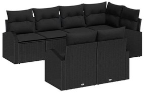 vidaXL Σετ Καναπέ Κήπου με μαξιλάρι 7 pcs Μαύρο Πολυ ράταν