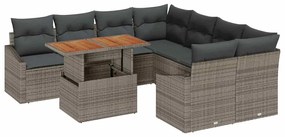 vidaXL Σετ Καναπέ Κήπου με αποθήκευση 9 pcs Γκρι Πολυ ράταν