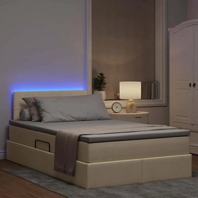 vidaXL LED Κρεβάτι αποθήκευσης με στρώμα Κρέμ 120 x 200 cm Ύφασμα