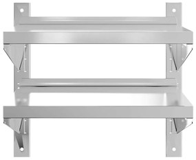vidaXL Ράφι Τοίχου 2 Επιπ. Ασημί 50x40x48 εκ. Ανοξείδωτο Ατσάλι