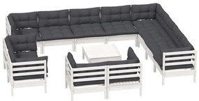 vidaXL Σαλόνι Κήπου Σετ 13 Τεμαχίων Λευκό Ξύλο Πεύκου &amp; Μαξιλάρια