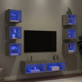 vidaXL Έπιπλα Τοίχου Τηλεόρασης 8 τεμ. LED Γκρι Sonoma από Επεξ. Ξύλο