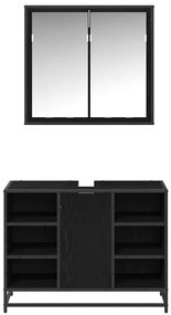 vidaXL Σετ Επίπλων Μπάνιου με ράφι 2 pcs Μαύρη Οξυά Επεξεργασμένο ξύλο