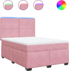 vidaXL Κρεβάτι Boxspring με Στρώμα Ροζ 160x200 εκ. Βελούδινο