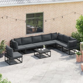 vidaXL Σετ Καναπέ Κήπου 9 pcs Μαύρο 70 x 70 x 32 εκ Αλουμίνιο