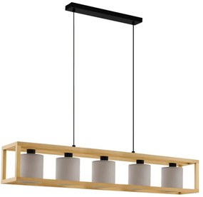 Φωτιστικό Οροφής - Ράγα Granados 390109 100x20x150cm 5xE27 25W Brown-Cappuccino Eglo Steel,Fabric,Wood