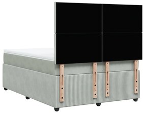 vidaXL Κρεβάτι Boxspring με Στρώμα Ανοιχτό Γκρι 140x190 εκ. Βελούδινο