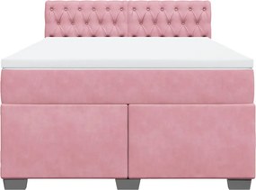 vidaXL Κρεβάτι Boxspring με Στρώμα Ροζ 160x200 εκ. Βελούδινο
