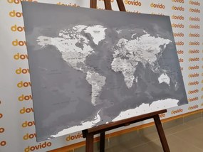 Εικόνα στο φελλό με κομψό vintage ασπρόμαυρο παγκόσμιο χάρτη - 120x80  peg