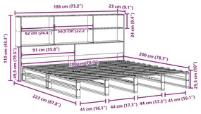 Κρεβάτι Βιβλιοθήκη Χωρίς Στρώμα Λευκό 180x200 εκ Μασίφ Ξύλο - Καφέ